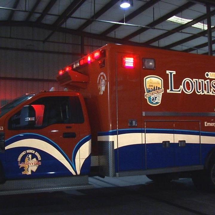 Louisville EMS vehicle in garage